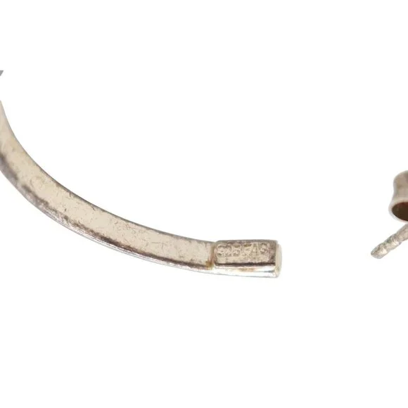 Sterling Silver 925 Faceted Hoop Earrings 1" Classic Preppy Post Pierced - Picture 6 of 7